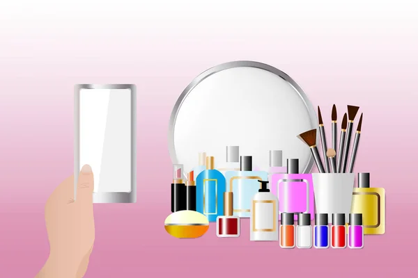 化妆品配件和空的智能手机 — 图库矢量图片