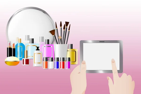 Accessoires cosmétiques et toucher tablette vide — Image vectorielle