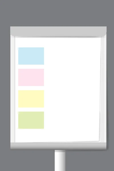 Flip chart con papeles de moderación de rectángulo de color — Vector de stock