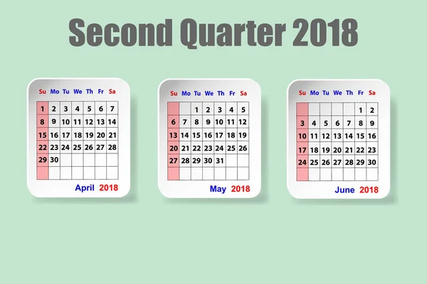 Календарь на второй квартал 2018 года — стоковый вектор