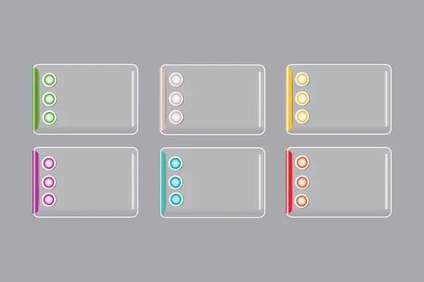 Infografica di rettangoli trasparenti con bottoni in metallo a colori — Vettoriale Stock