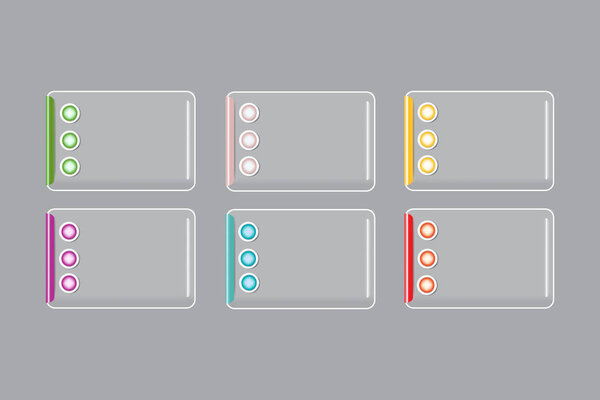 Инфографика прозрачных прямоугольников с цветными металлическими кнопками
