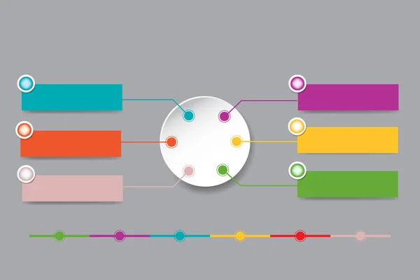 Sei rettangoli a colori infografici con cerchi metallici colorati a — Vettoriale Stock