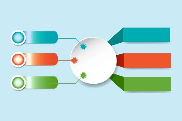 The infograph of white circle and blue, orange and green labels — Stock Vector