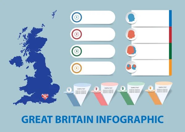 Plantilla infográfica británica para medios económicos, demográficos y de otro tipo — Vector de stock