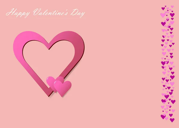 Открытка на день Святого Валентина с рамкой розовое сердце и два розовых сердца — стоковый вектор