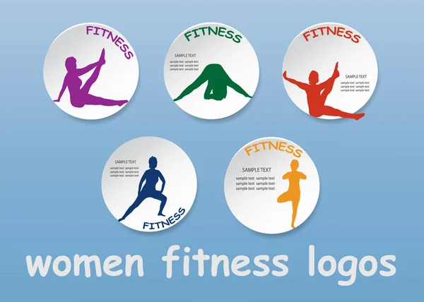 Set med färgglada logotyper för fitness på vita cirklar — Stock vektor