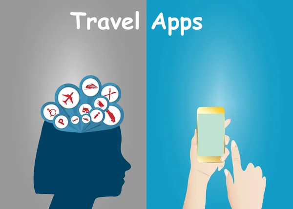 Travel info in head versus smart phone apps concept vector — Stock Vector