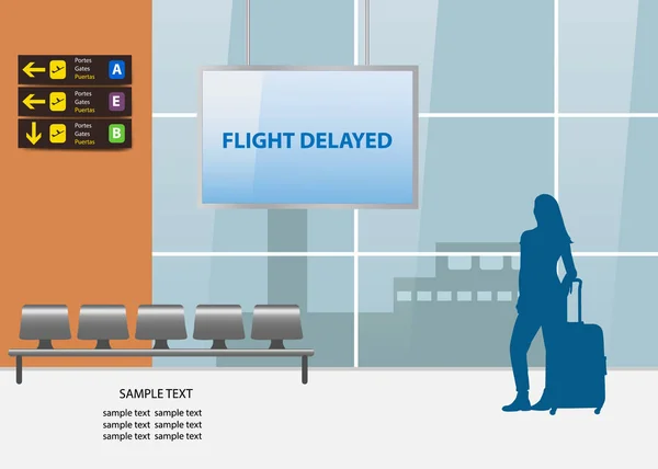 Flight delayed air travel concept vector — Διανυσματικό Αρχείο