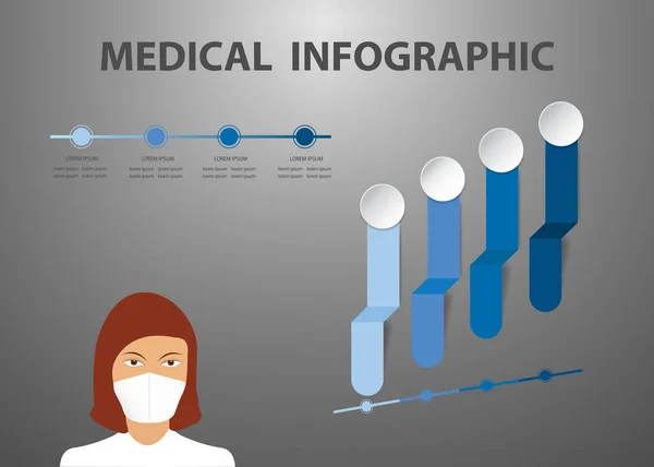 Orvosi Infografika Bemutató Orvos Orvosi Maszk Vízszintes Idővonal Növekvő Grafikon — Stock Vector