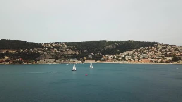 Aerial view. Yacht regatta in the Gulf luxury yachts France. — Stock Video