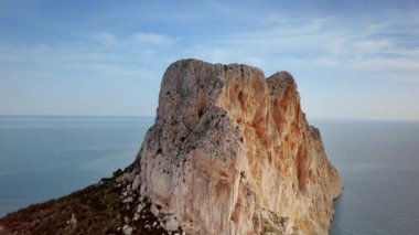Aerial view in Calpe, symbol of Calpe town, 4k footage. Province of Alicante, Costa Blanca, Spain