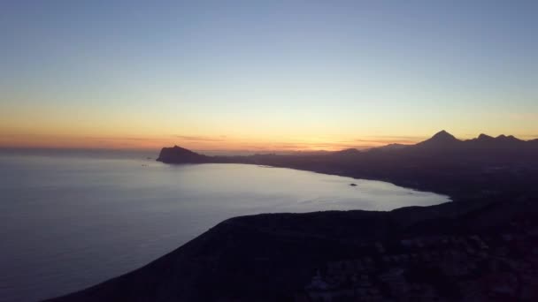 Aerial beautiful view. Seashore with mountainsea in the touristic town of Calp in Alicante Spain — Stock Video