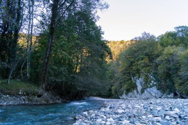 Sonbaharda dağ nehri.