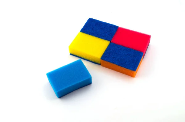 Colored Sponges Made Foam Rubber Cleaning Laid Four One Pattern — Stock Photo, Image