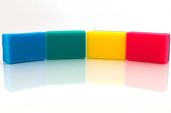 Éponges Caoutchouc Mousse Multicolore Pour Laver Vaisselle Situées Une Seule — Photo