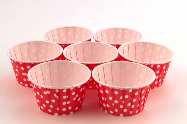 Papier Rouge Petits Pois Blancs Pour Fabrication Cupcakes Exposé Sous — Photo