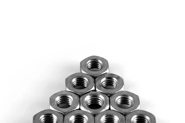 Triangle Hexagon Nuts Internal Threads White Background — Stock Photo, Image