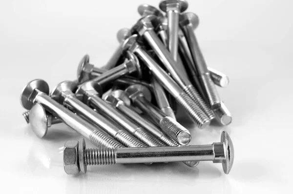 Steel Bolt Assembled Nut Washer Backdrop Heap Randomly Superimposed Similar — Stock Photo, Image