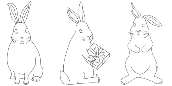 Doğrusal Tarzda Noel Tavşanı Beyaz Arka Planda Izole Edilmiş Boyama — Stok Vektör
