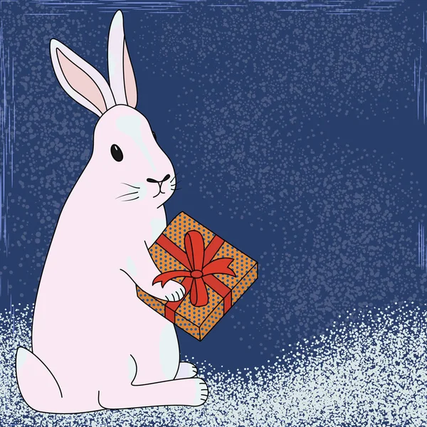 Noel Tavşanı Hediyeler Karla Kaplı Bir Kutunun Içinde Noel Nova — Stok Vektör