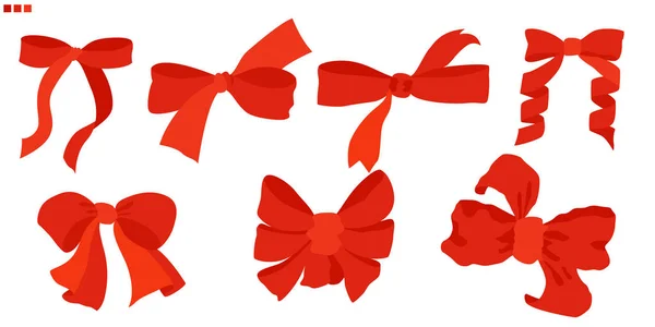 Set Red Bows Flat Style Isolated White Background Bows Decorate — Stock Vector