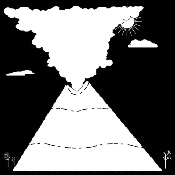 Silueta Blanca Del Volcán Sobre Fondo Negro Desde Cráter Volcán — Archivo Imágenes Vectoriales