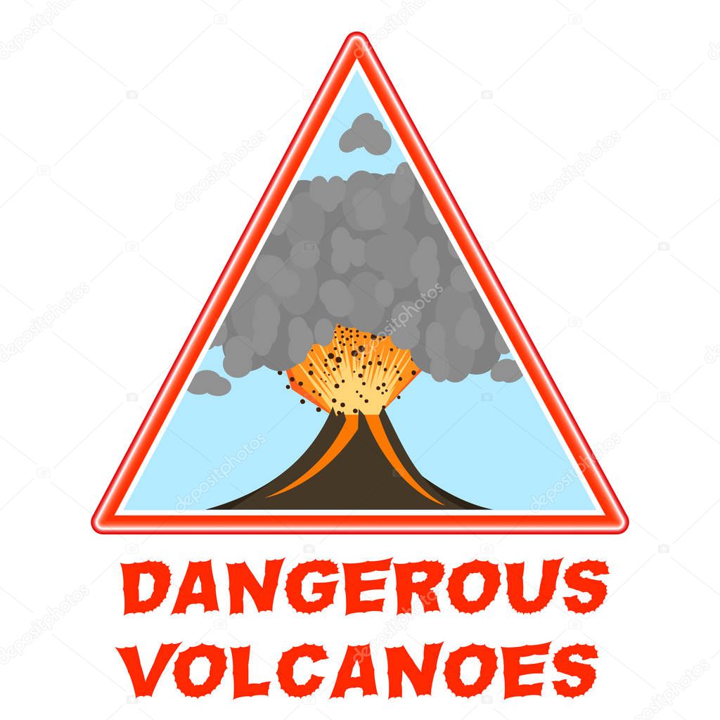 A warning sign of the dangers of volcanoes. Text 