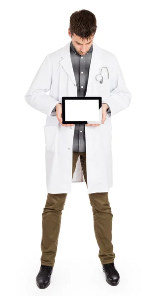 Doktor holding tabletiyle kopya alanı ve kırpma yolu için — Stok fotoğraf