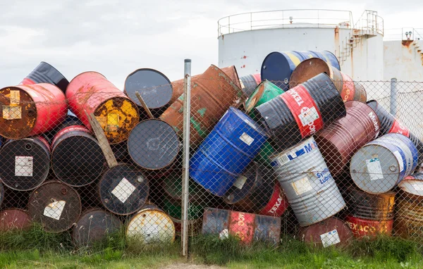 AKRANES, ICELAND - AUGUST 1, 2016: Oil barrels or chemical drums — Stock Photo, Image