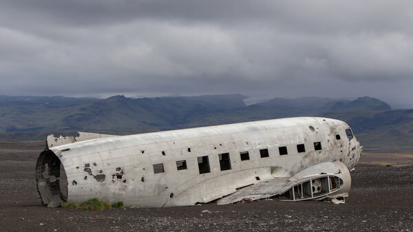 The abandoned wreck of a US military plane on Southern Iceland