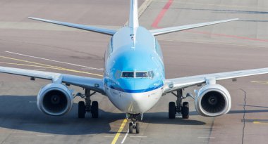 Schiphol, Amsterdam, 19 Temmuz 2016: Klm uçağı görünümünü ön