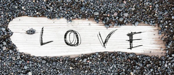 Άμμος, ξύλο planked - αγάπη — Φωτογραφία Αρχείου