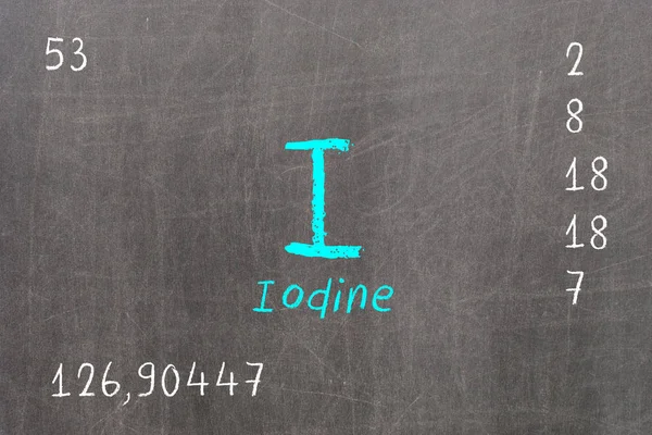 Isolated blackboard with periodic table, Iodine — Stock Photo, Image