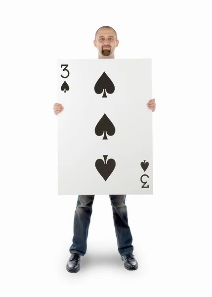 Businessman with large playing card — Stock Photo, Image