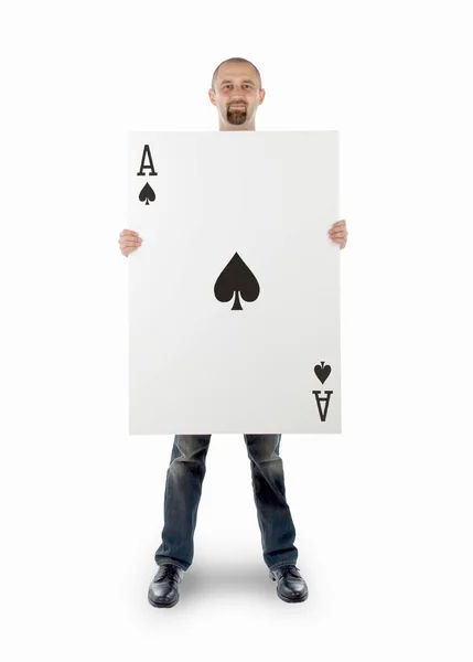 Businessman with large playing card — Stock Photo, Image