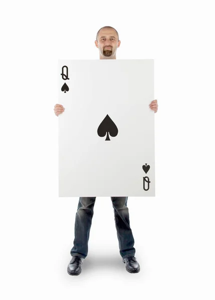 Affärsman med stora spelkort — Stockfoto