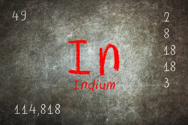 Geïsoleerde schoolbord met periodieke tabel, indium — Stockfoto