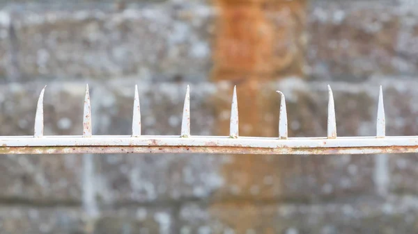 Spiked fence, rusty old spikes — Stock Photo, Image