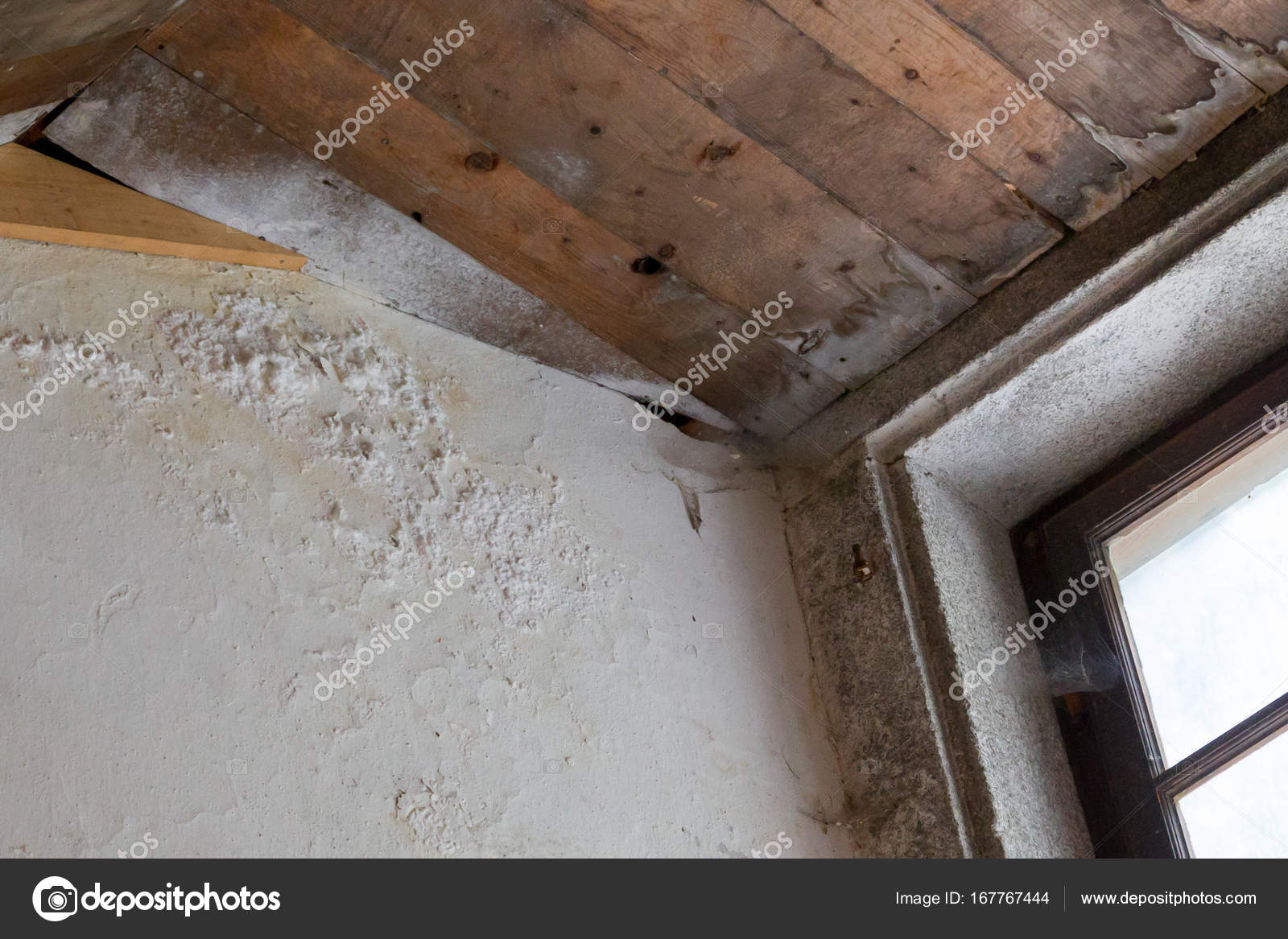 Water Damaged Ceiling And Wall Stock Photo