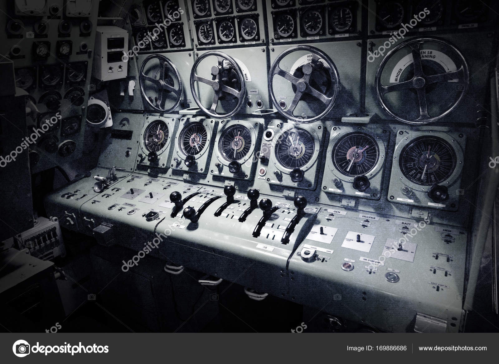 Interior of an old submarine Command room — Stock Photo