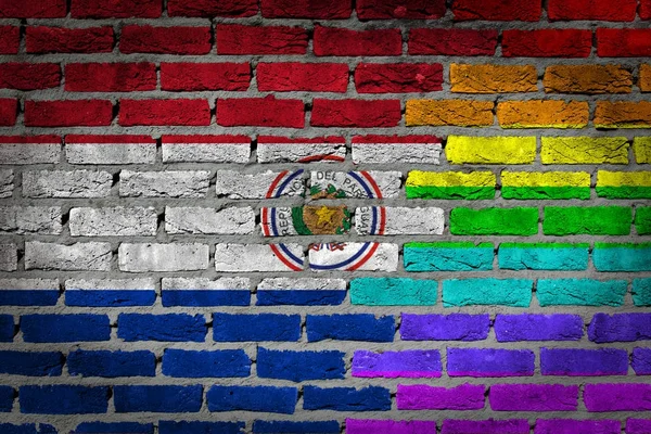 Textura de pared de ladrillo Bandera de Paraguay con bandera de arco iris —  Fotos de Stock