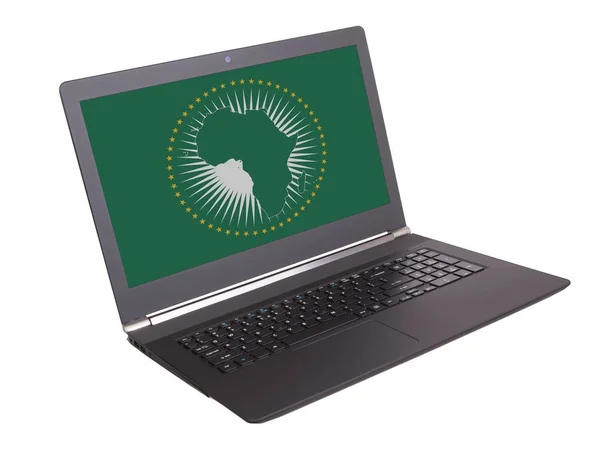 Handen werken op de laptop, de Afrikaanse Unie — Stockfoto