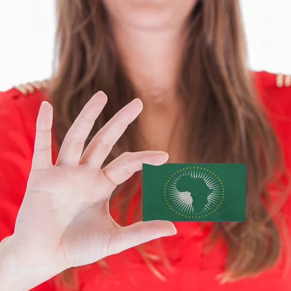 Woman showing a business card - African Union — Stock Photo, Image