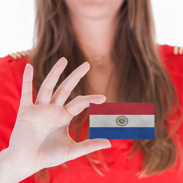 Женщина показывает визитку - Парагвай — стоковое фото