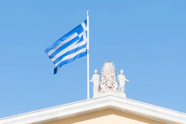stock image Greek flag waving under clear sky