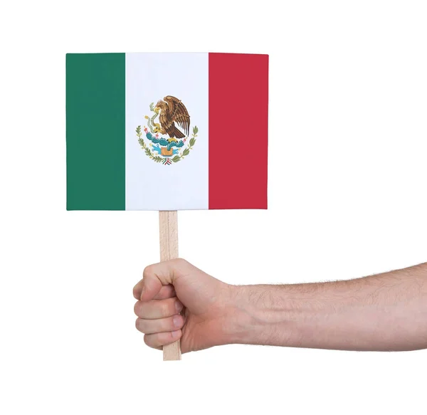 Mano sosteniendo tarjeta pequeña - Bandera de México — Foto de Stock