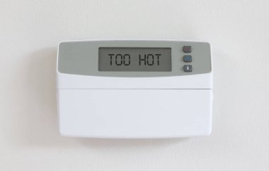 Vintage digital thermostat - Covert in dust - Too hot clipart