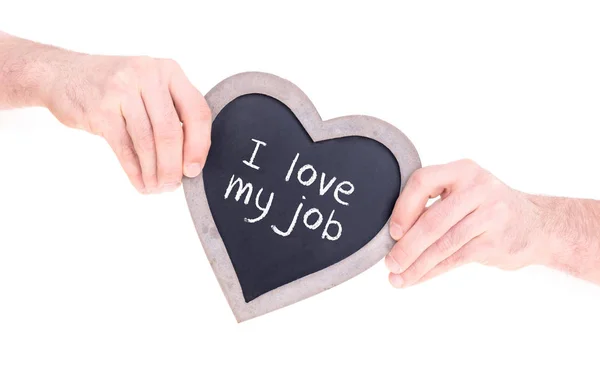 Erwachsene mit herzförmiger Tafel - liebe meinen Job — Stockfoto