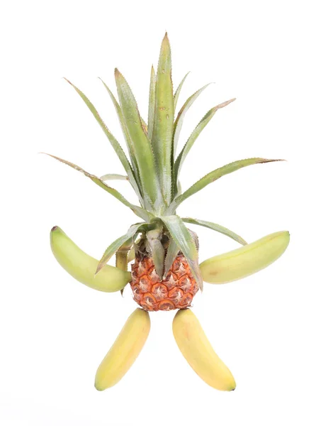Mini fruit pineapple with baby banana arms and legs — Stock Photo, Image